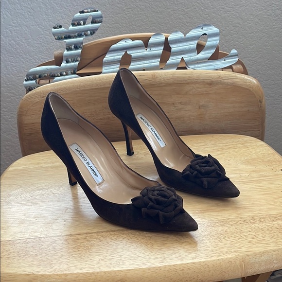 Manolo Blahnik Shoes - Manolo Blahnik CHOCOLATE Brown SUEDE Rose pointed heels 👠 9.5